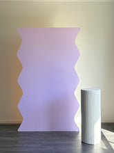 Load image into Gallery viewer, Purple wavy wooden backdrop 2m H x 1.2m W +1 plain plinth
