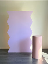 Load image into Gallery viewer, Purple wavy wooden backdrop 2m H x 1.2m W +1 plain plinth
