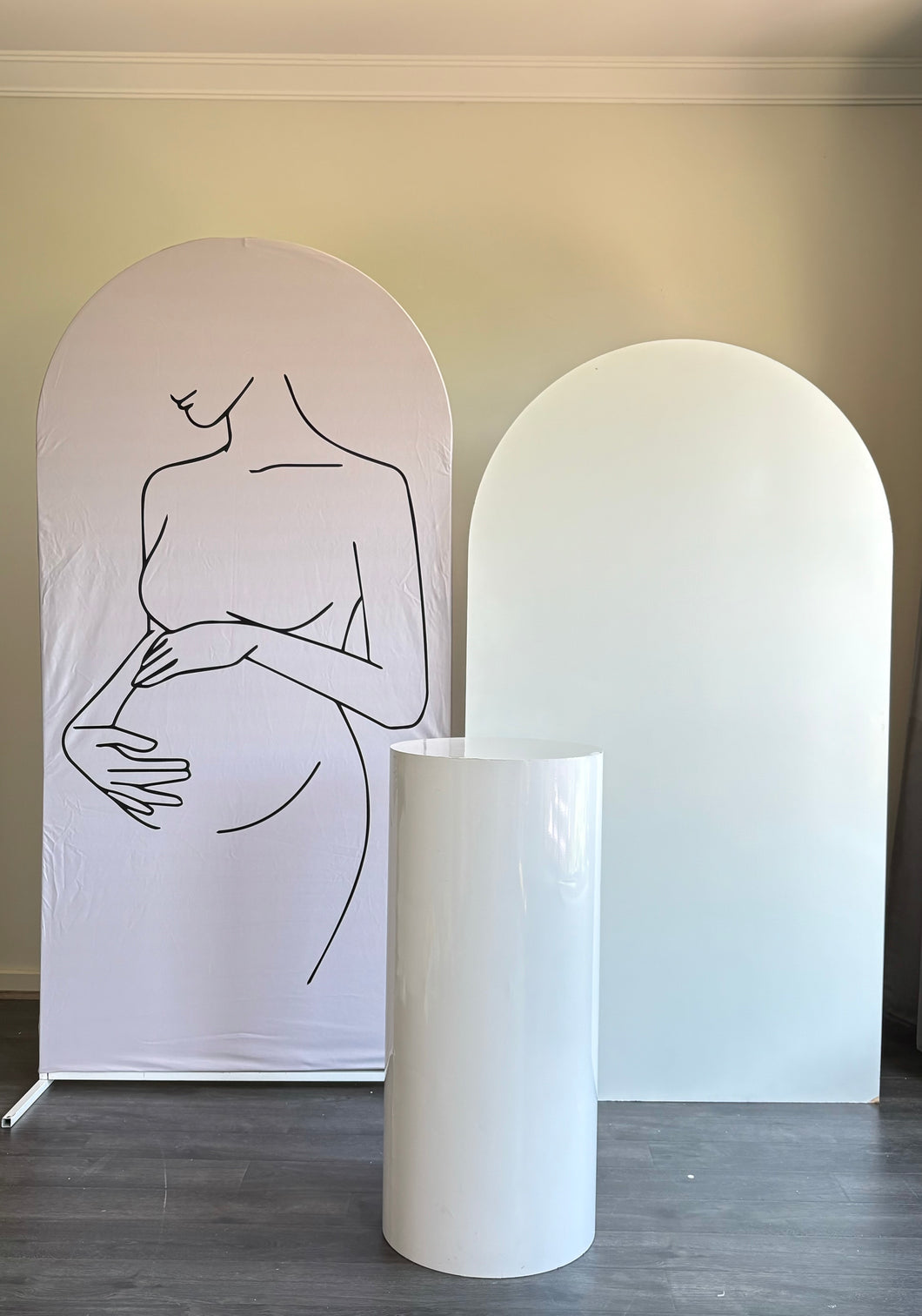 Baby shower package includes 1 wooden backdrop 1.8m H + 1 frame & cover 2m H + 1 plinth